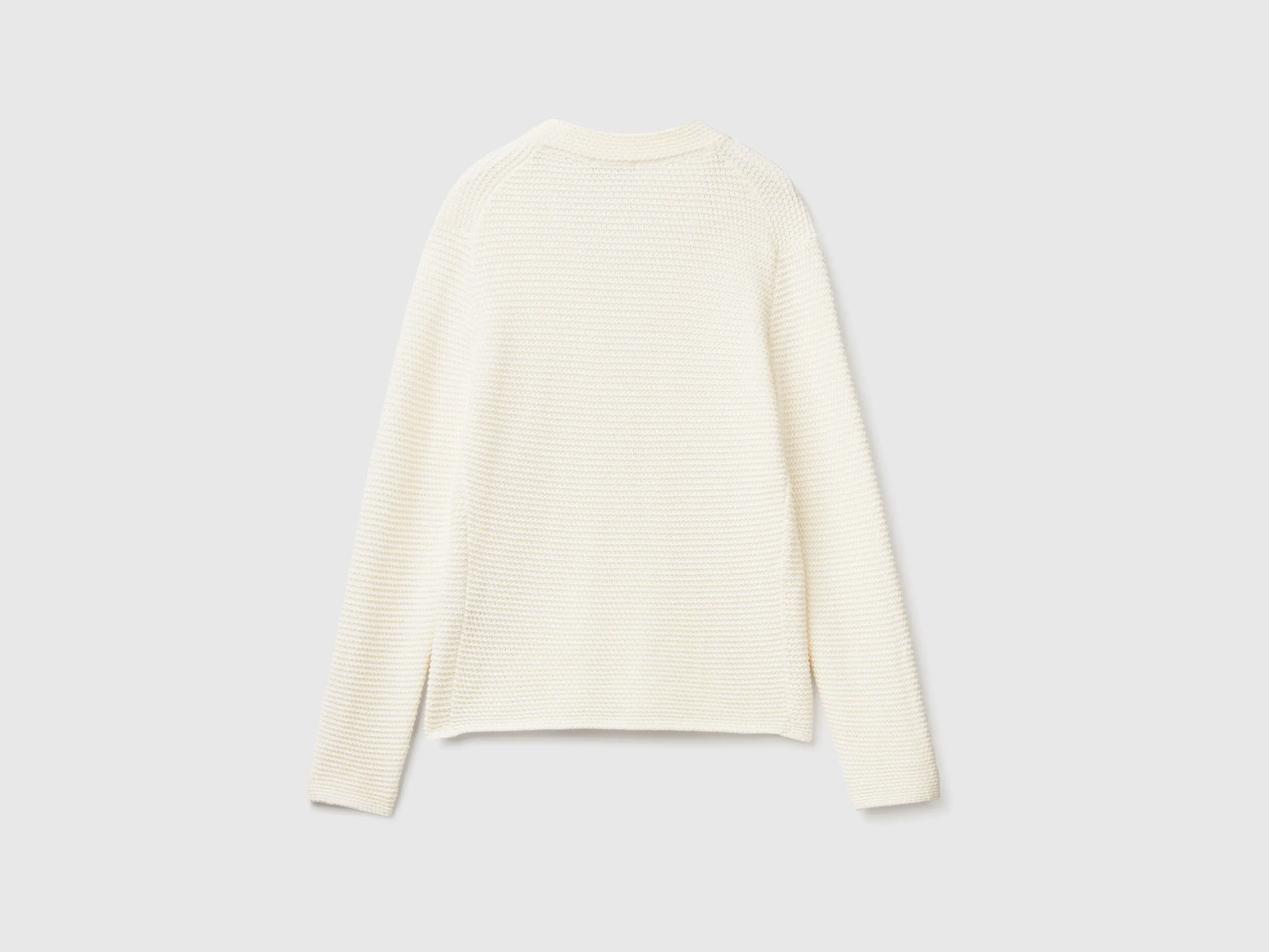 100% cotton knit jacket - Creamy White | Benetton