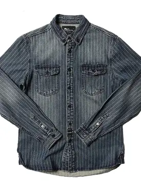 2023 Innovative Denim New Arrival Stripe Denim Full Turn-down Collar Open Stitch Striped Men Casual Shirts