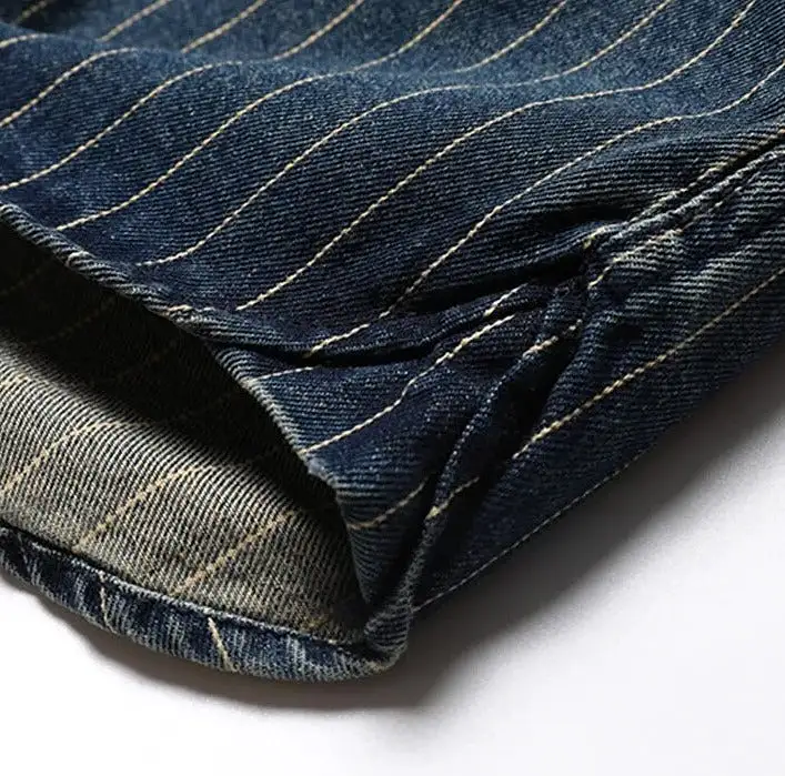 2023 Innovative Denim New Arrival Stripe Denim Full Turn-down Collar Open Stitch Striped Men Casual Shirts