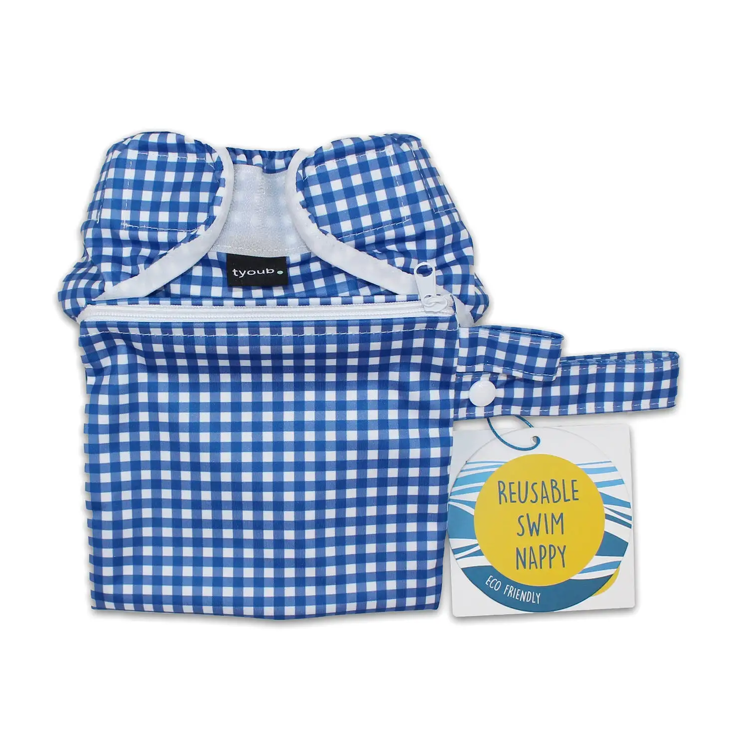 Adjustable Reusable Swim Nappy and Wet Bag - Blue Gingham Check