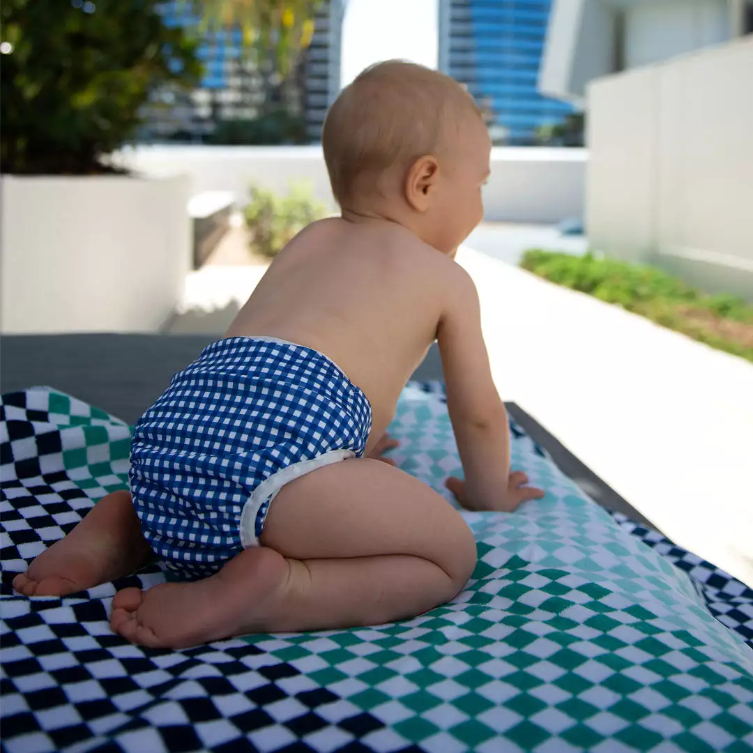 Adjustable Reusable Swim Nappy and Wet Bag - Blue Gingham Check