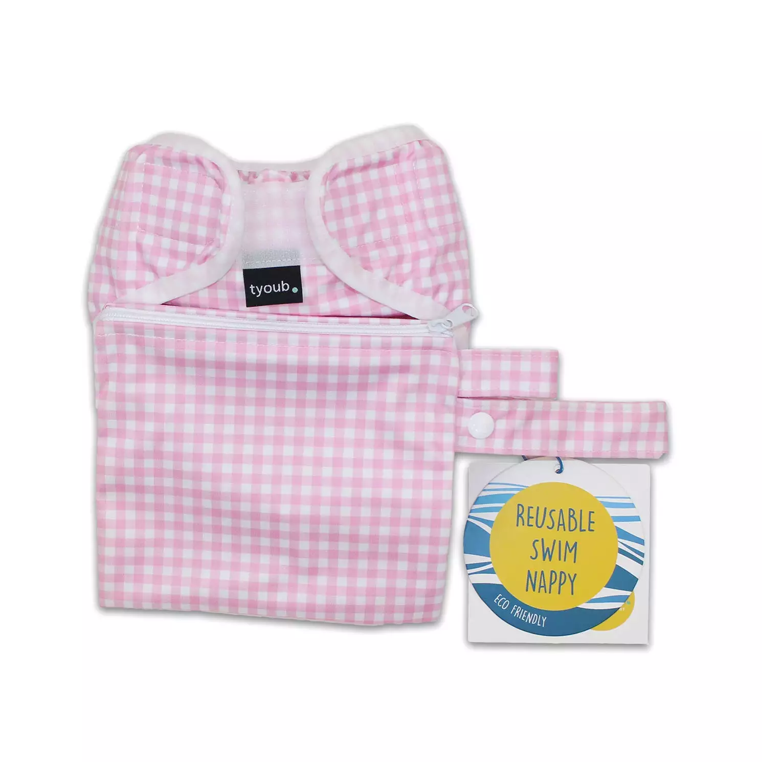 Adjustable Reusable Swim Nappy and Wet Bag - Pink Gingham Check