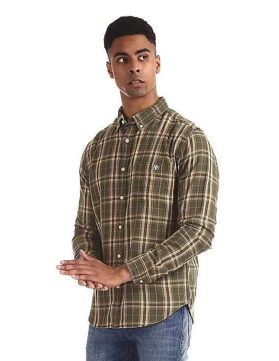 Aeropostale Green Button Down Collar Plaid Shirt