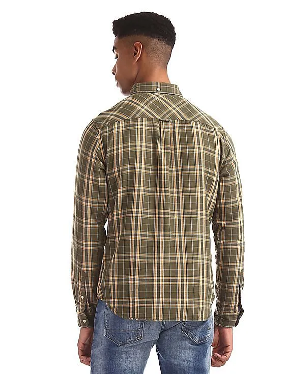 Aeropostale Green Button Down Collar Plaid Shirt