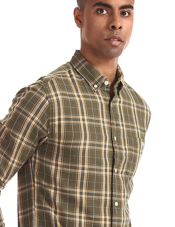 Aeropostale Green Button Down Collar Plaid Shirt