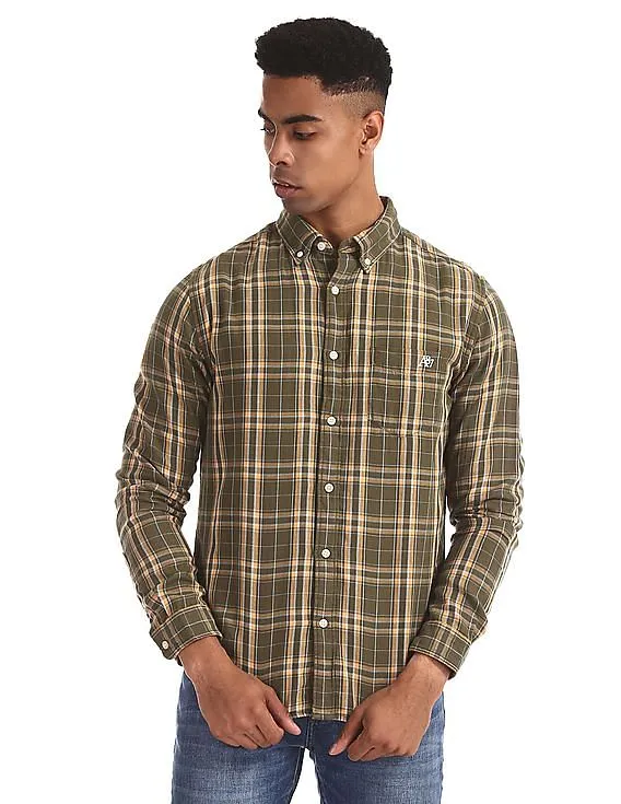 Aeropostale Green Button Down Collar Plaid Shirt