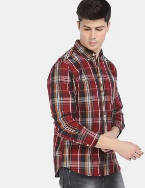 Aeropostale Men Red Button-Down Collar Checked Cotton Shirt