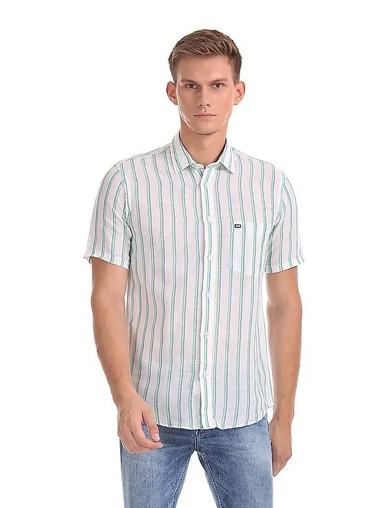 Arrow Sports Vertical Stripe Cotton Linen Shirt