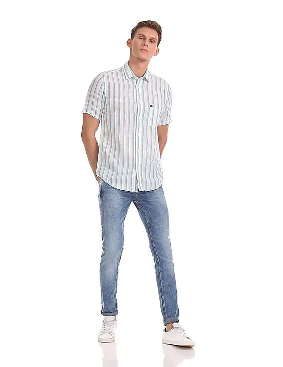 Arrow Sports Vertical Stripe Cotton Linen Shirt