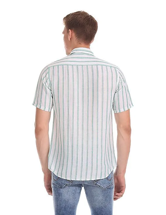 Arrow Sports Vertical Stripe Cotton Linen Shirt