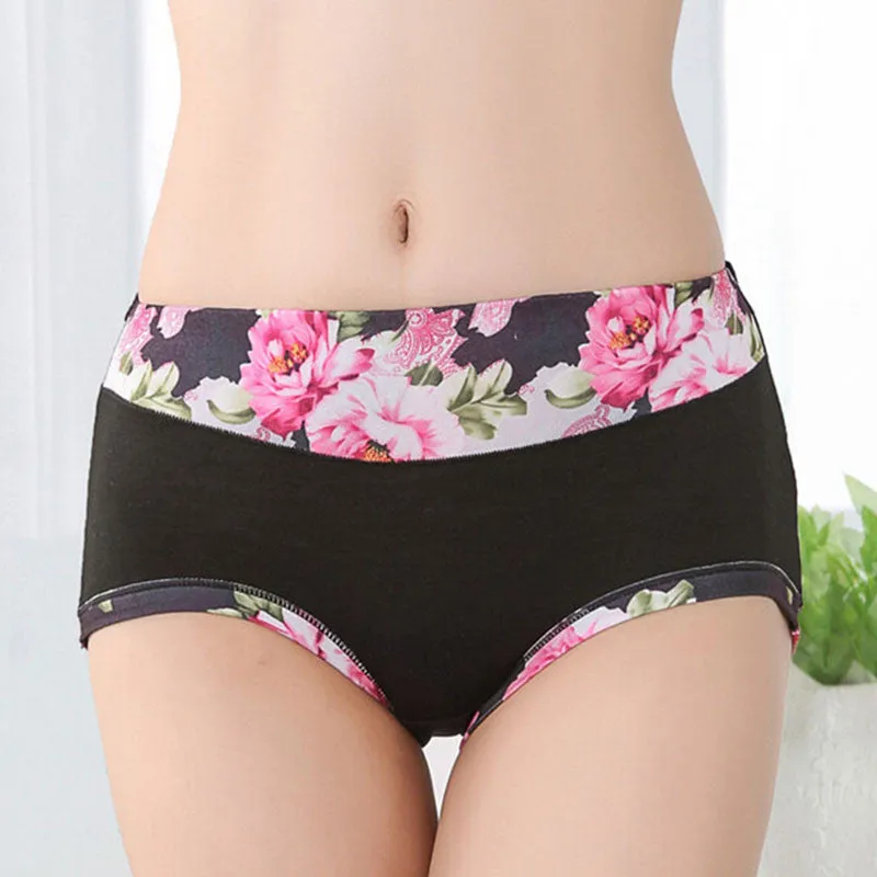 Bamboo Fiber Women Panties High Waist Underpants Sexy Flower Printed Belly In Carry Buttock Briefs Underwear SM6