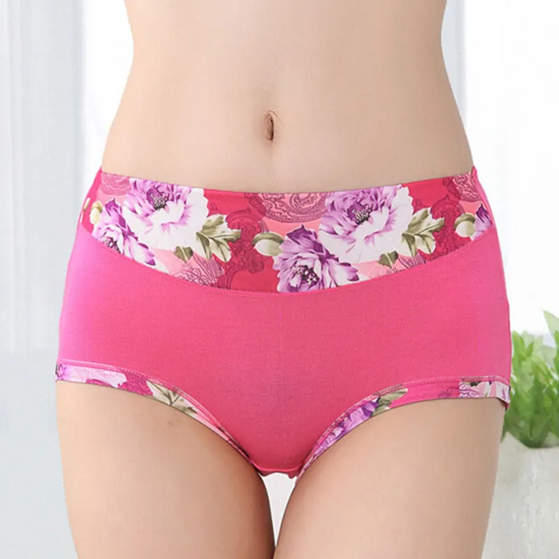 Bamboo Fiber Women Panties High Waist Underpants Sexy Flower Printed Belly In Carry Buttock Briefs Underwear SM6