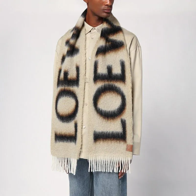 BEIGE/BLACK SCARF WITH LOGO