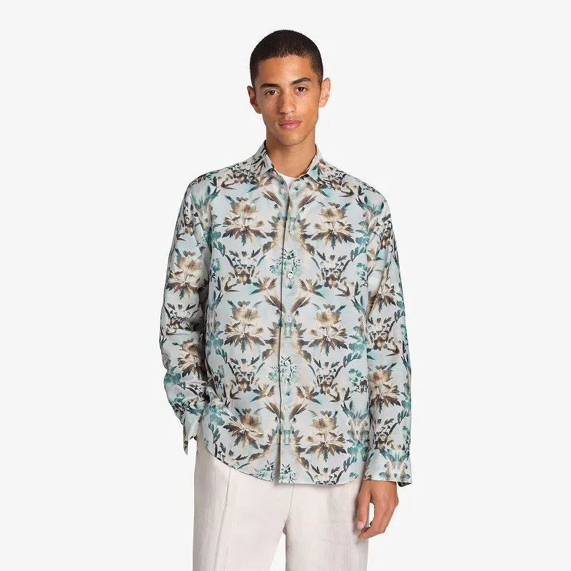 Berluti  |Linen & Cotton Printed Box Fit Shirt