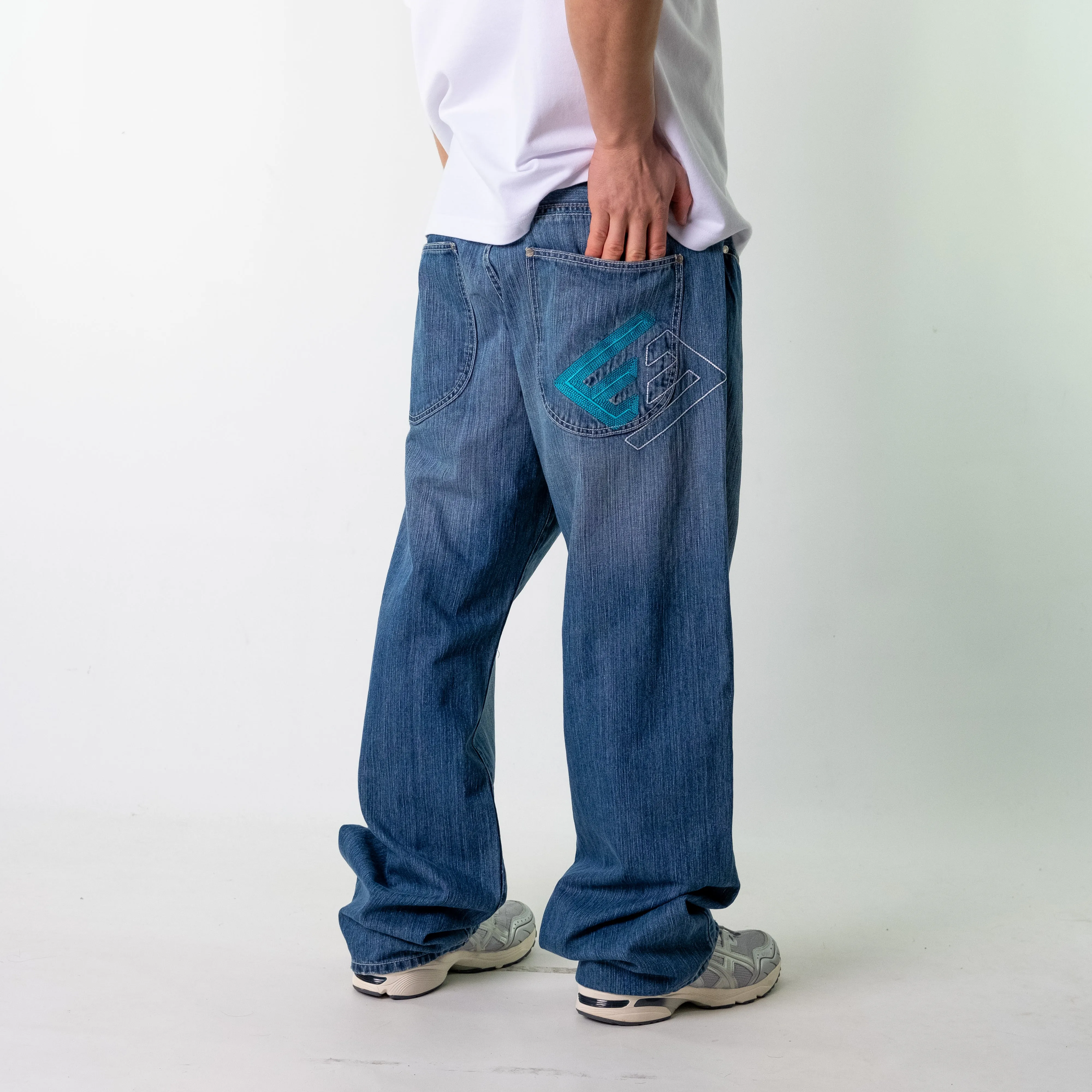 Blue Denim 90s Baggy Hip Hop Enyce Cargo Skater Trousers Pants Jeans (38x32)