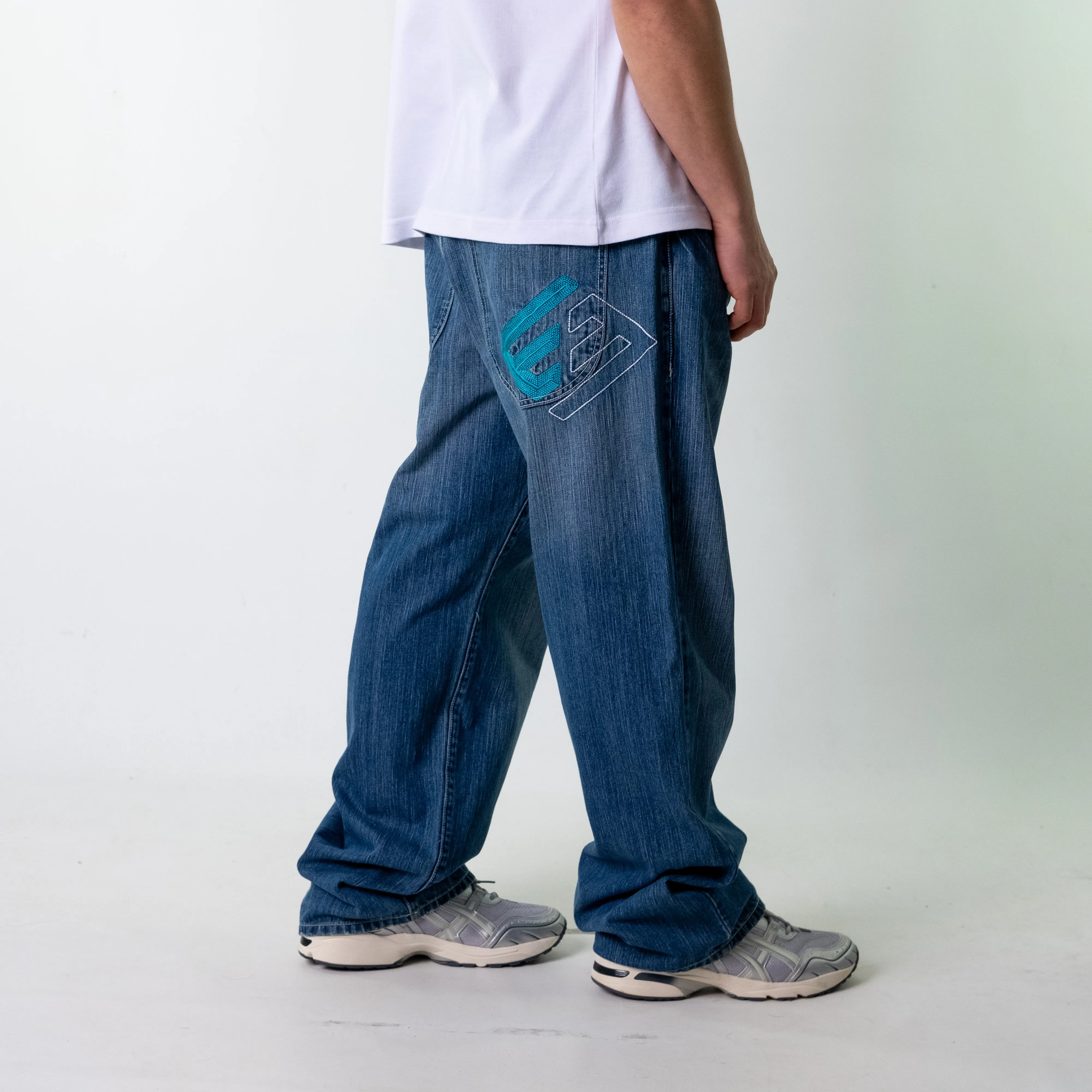 Blue Denim 90s Baggy Hip Hop Enyce Cargo Skater Trousers Pants Jeans (38x32)