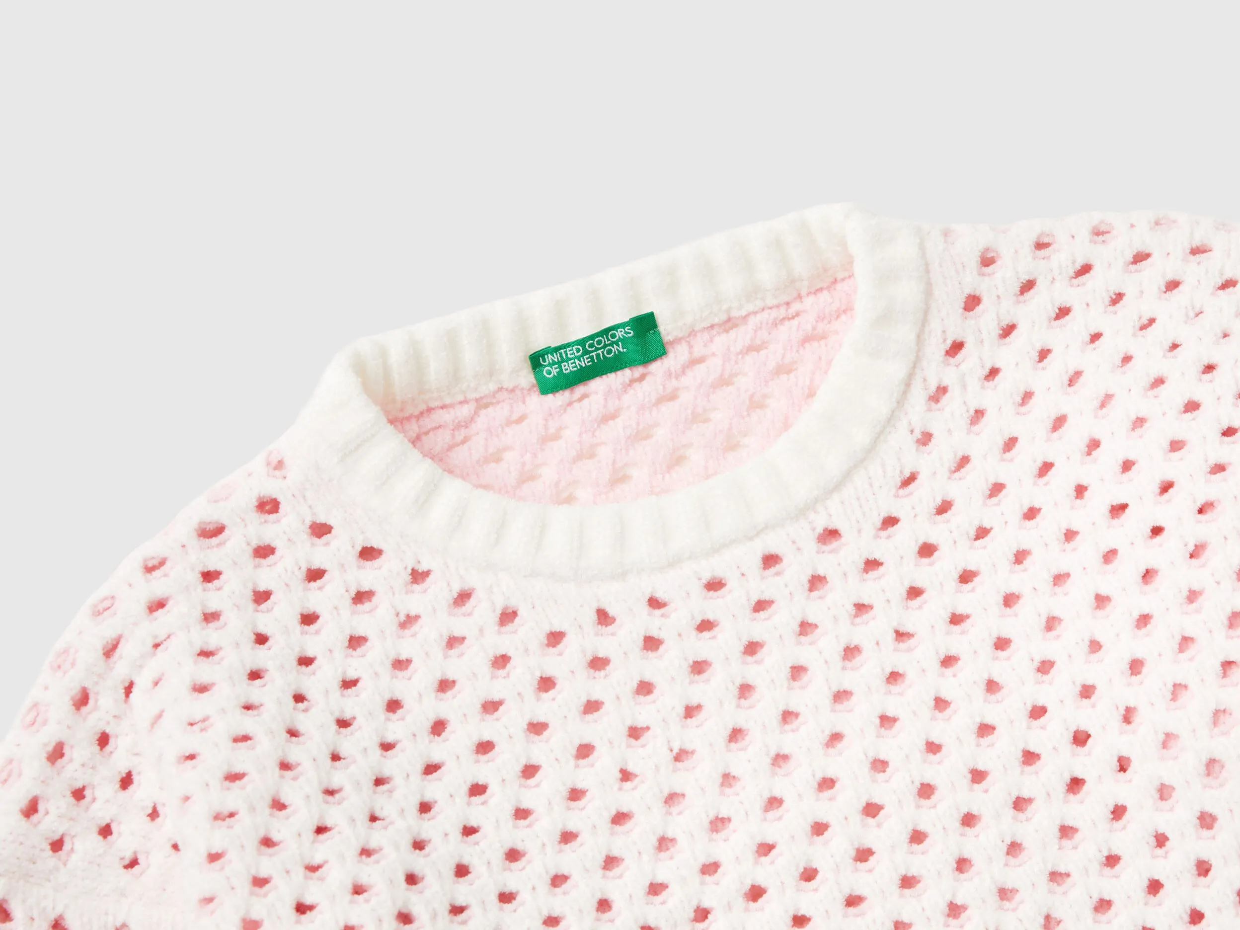 Boxy fit chenille sweater - White | Benetton