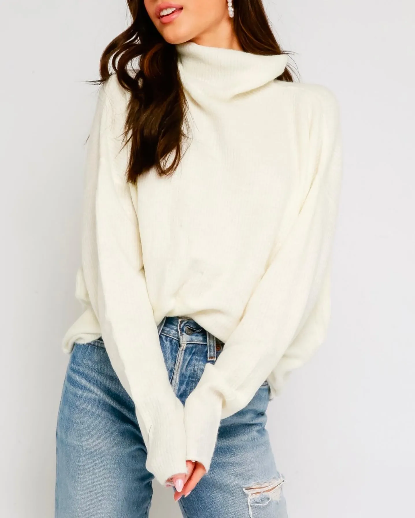 Brenda Fuzzy Mock Neck Sweater in More Colors