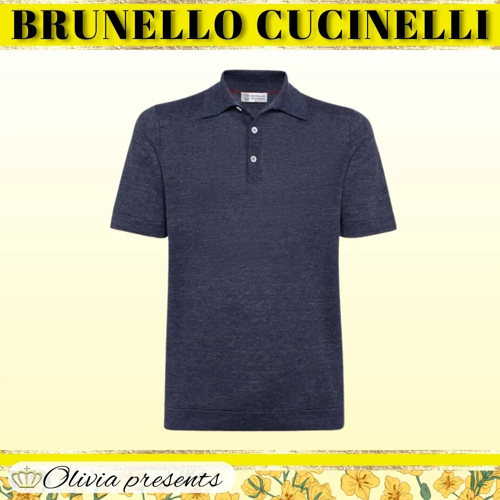 BRUNELLO CUCINELLI  |Linen Plain Cotton Short Sleeves Logo Polos