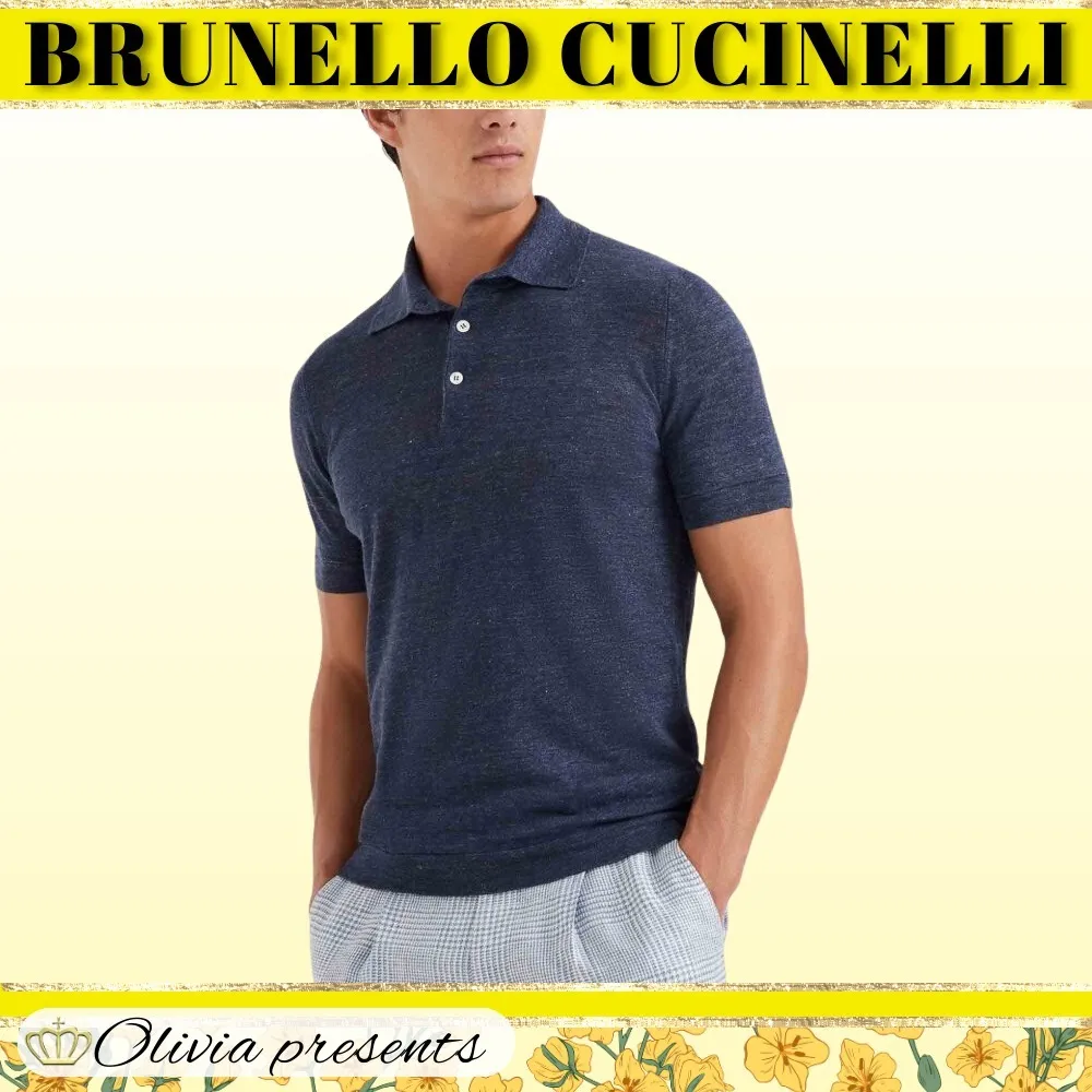 BRUNELLO CUCINELLI  |Linen Plain Cotton Short Sleeves Logo Polos