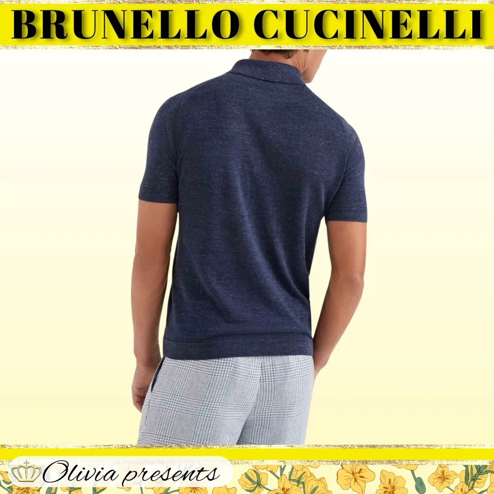 BRUNELLO CUCINELLI  |Linen Plain Cotton Short Sleeves Logo Polos