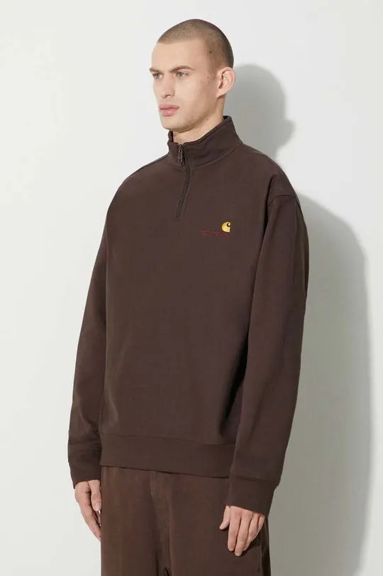 Carhartt WIP sweatshirt Half Zip American Script Sweat men's brown color I027014.47XX