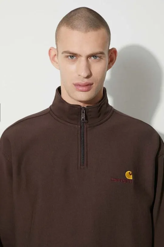 Carhartt WIP sweatshirt Half Zip American Script Sweat men's brown color I027014.47XX