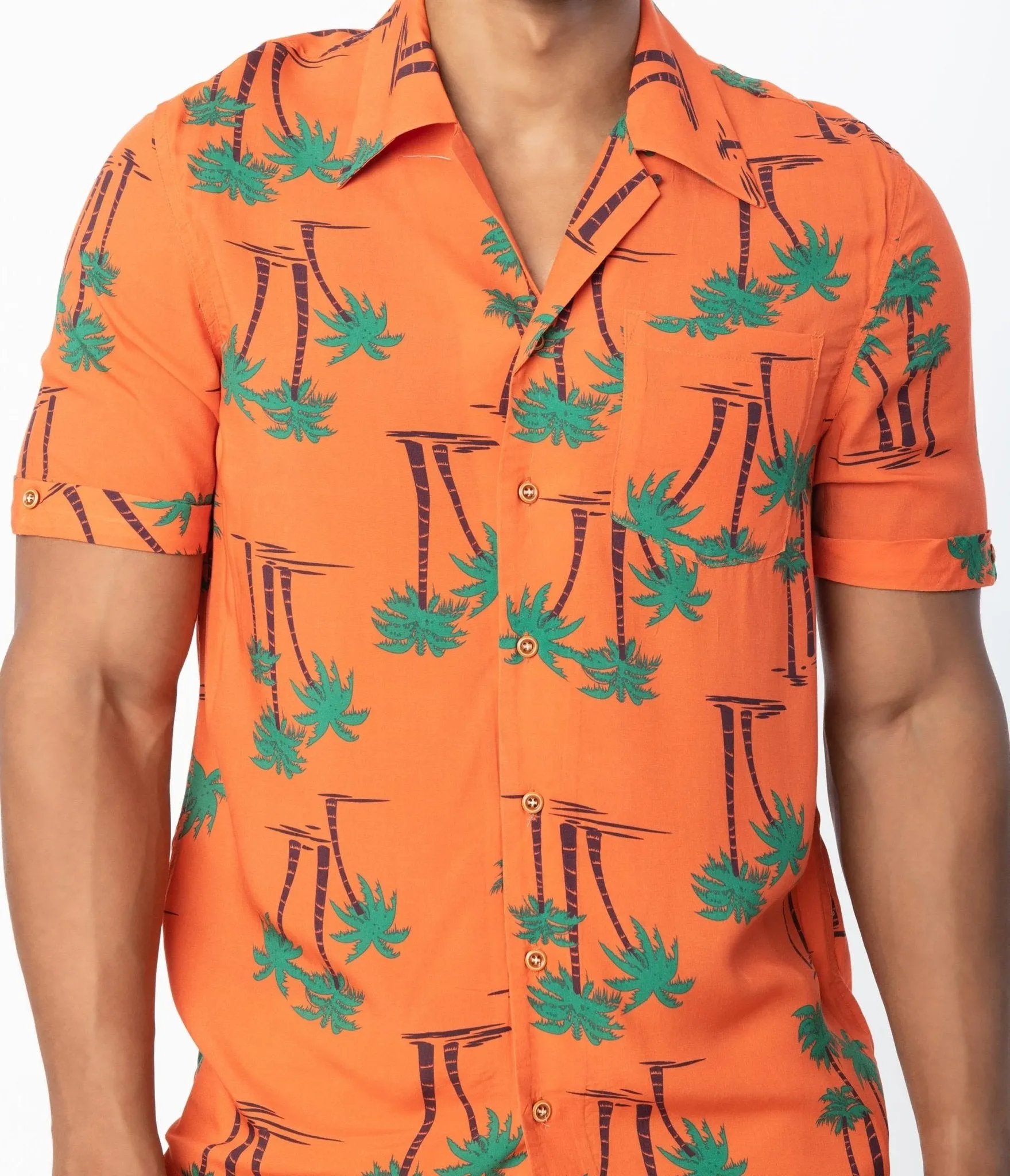 Collectif 1940s Orange & Palm Beach Print Oscar Mens Shirt