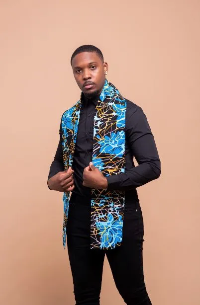 Connor Ankara Neck Scarf for Men | Blue African Print