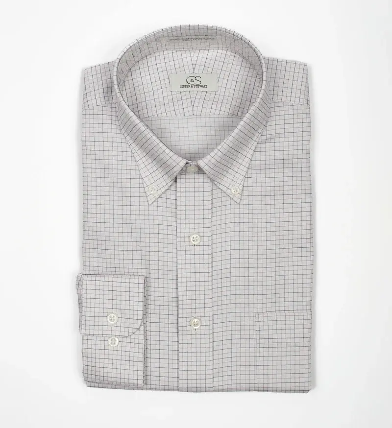 Cooper & Stewart Tan & Black Check on Dobby Button Down Collar (95/5)