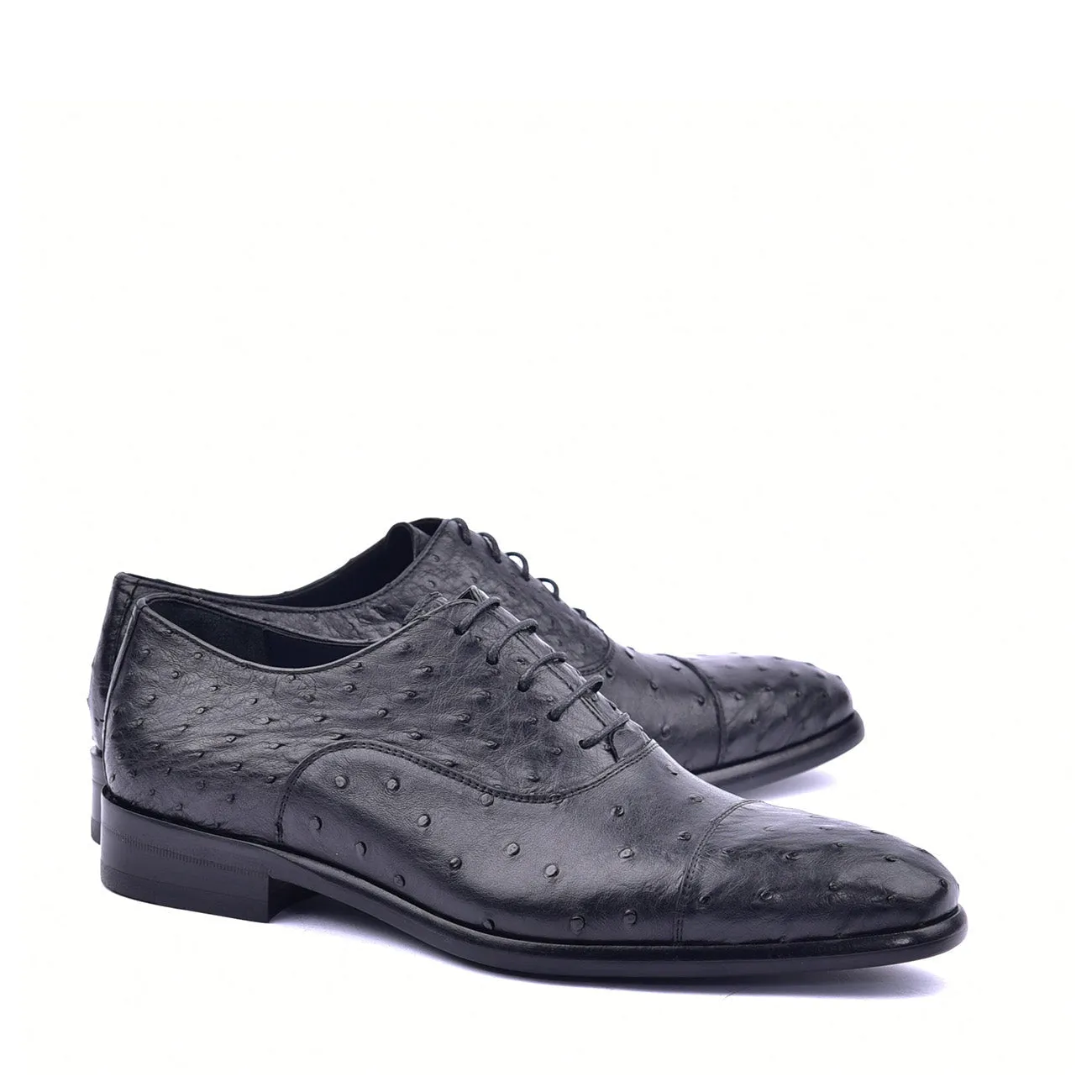 Corrente C009 6265 Men's Shoes Black Genuine Ostrich Cap toe Lace up Oxfords (CRT1372)