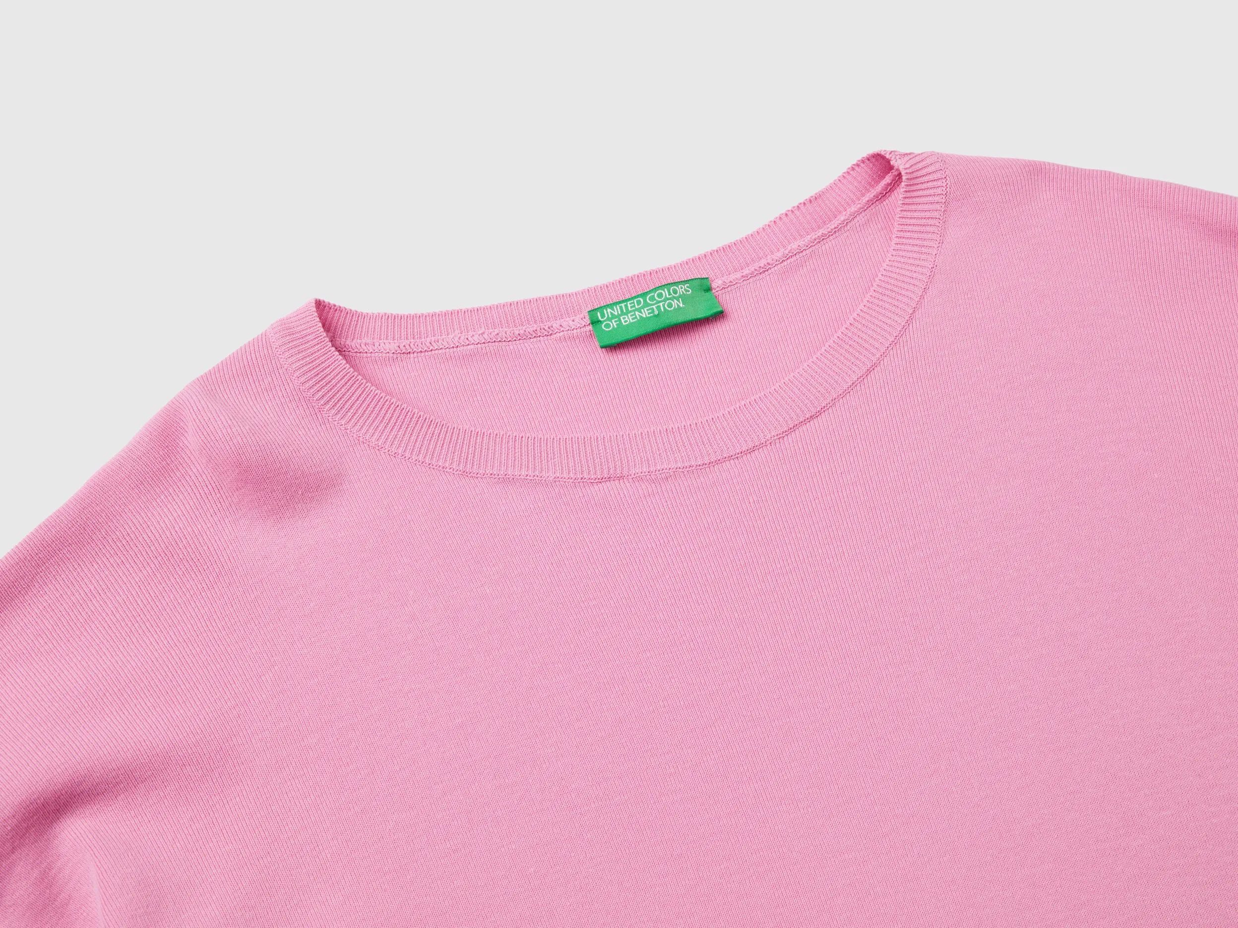 Cotton sweater with round neck - Pastel Pink | Benetton