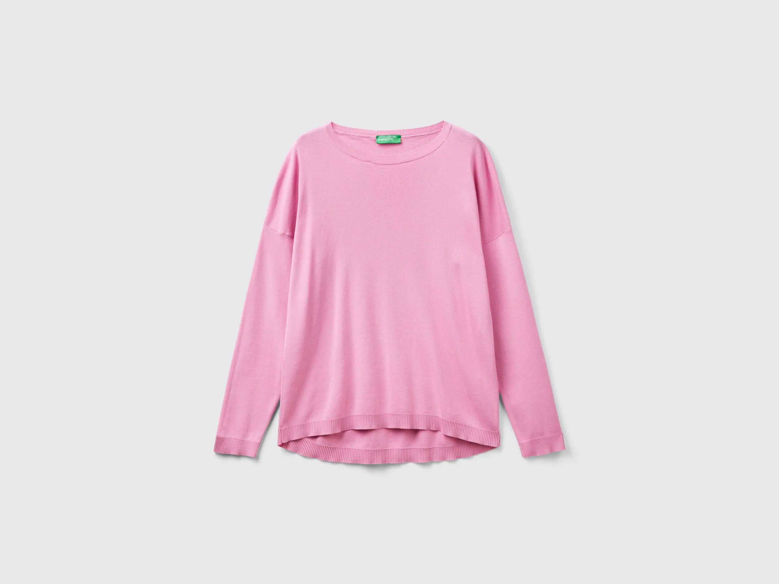 Cotton sweater with round neck - Pastel Pink | Benetton