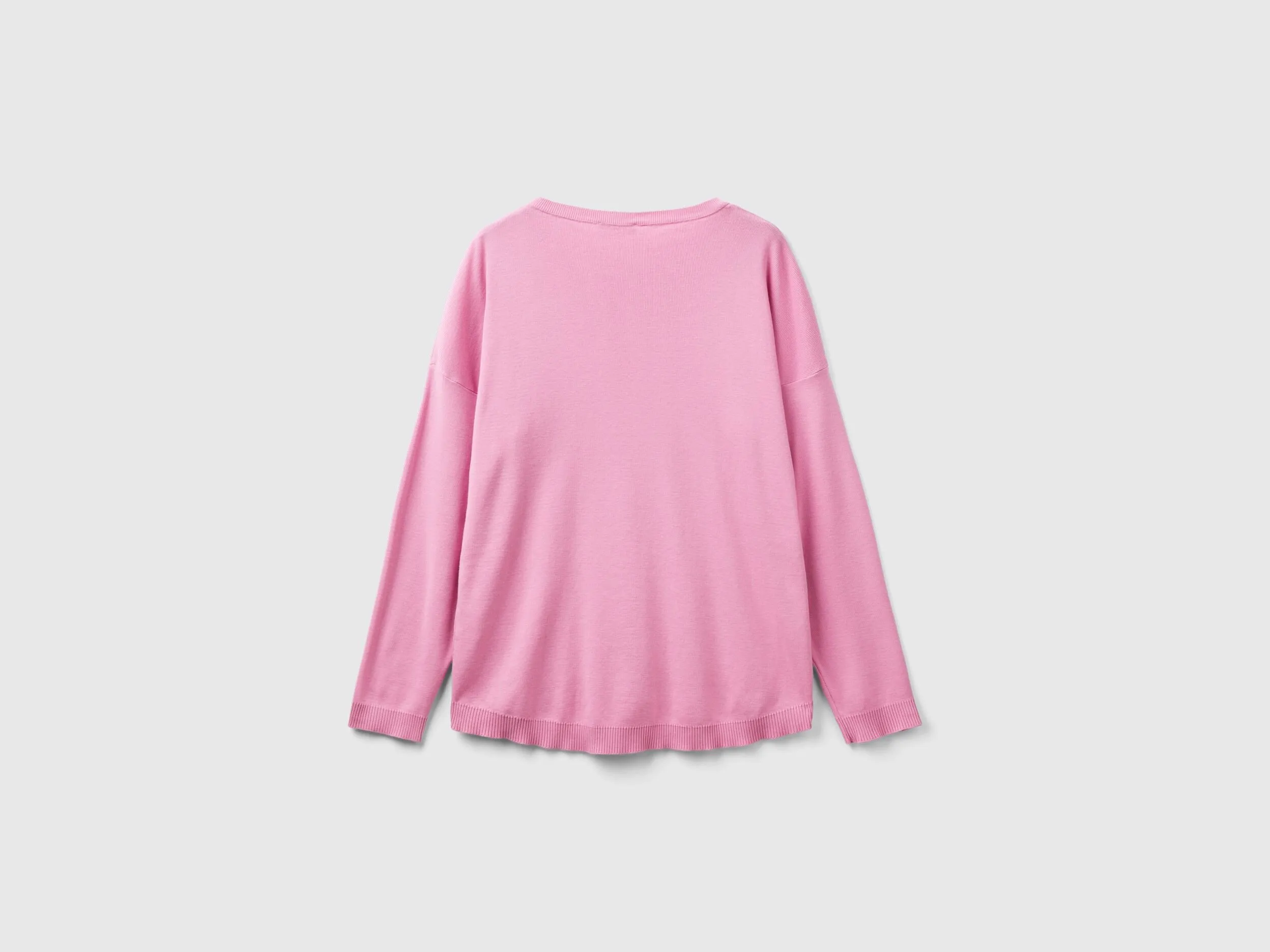 Cotton sweater with round neck - Pastel Pink | Benetton