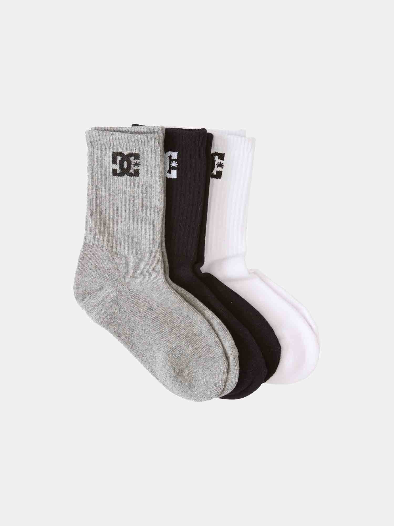 DC Youth Crew Socks 3PK - White / Grey / Black