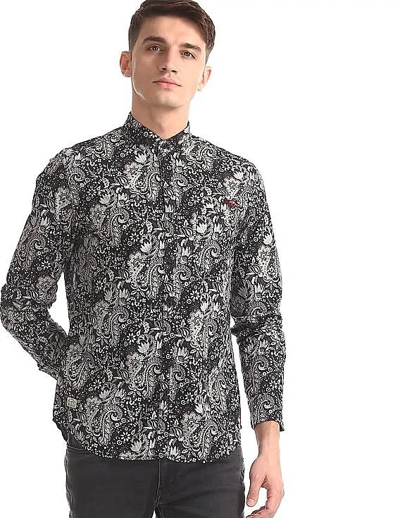 Ed Hardy Black Button Down Collar Printed Shirt