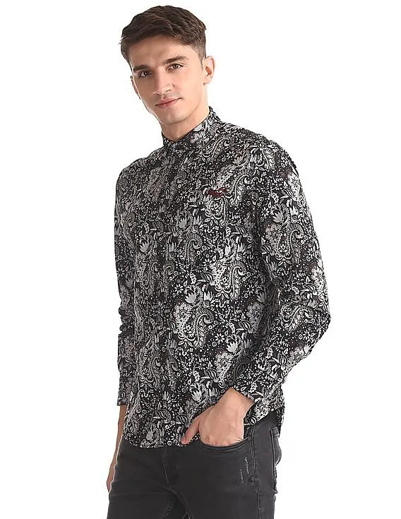 Ed Hardy Black Button Down Collar Printed Shirt