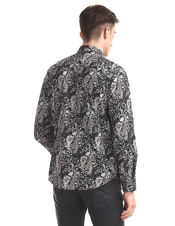 Ed Hardy Black Button Down Collar Printed Shirt