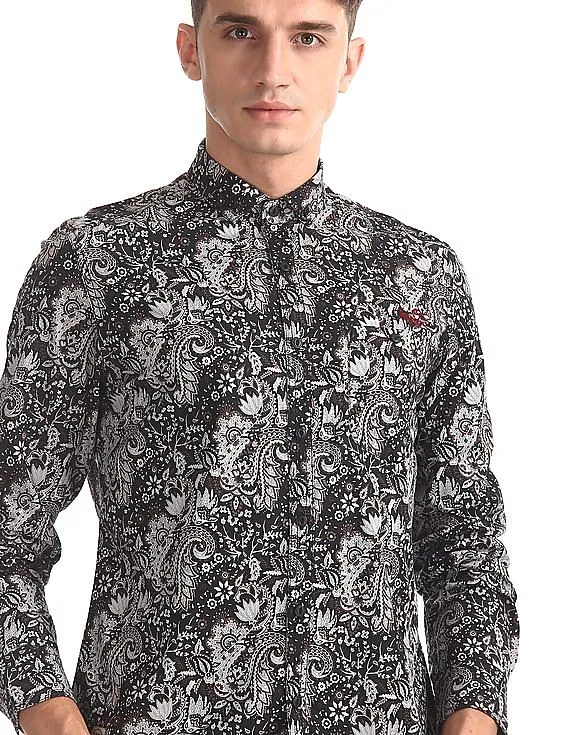 Ed Hardy Black Button Down Collar Printed Shirt