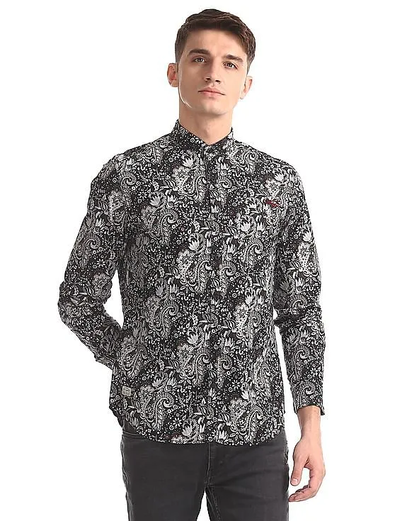 Ed Hardy Black Button Down Collar Printed Shirt