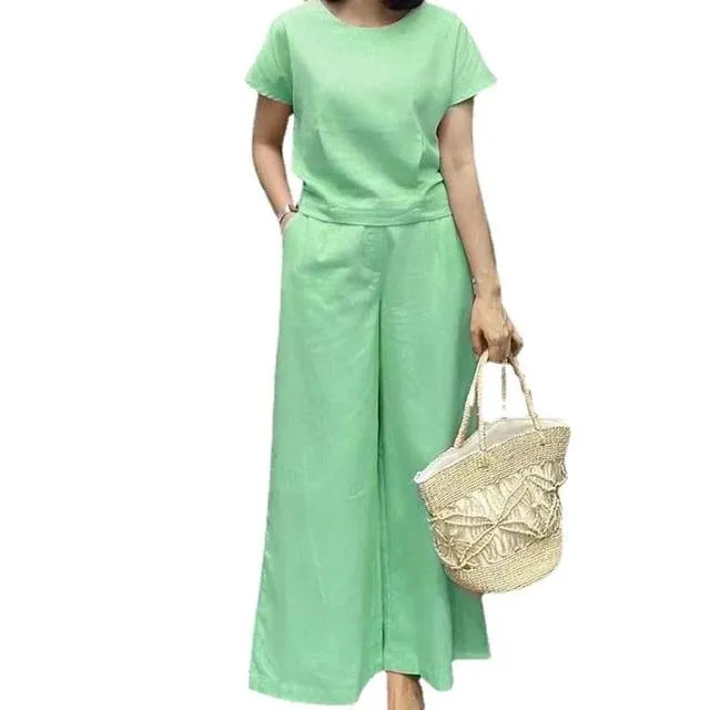 Elegant Solid Color Cotton Linen 2-Piece Set B-58801