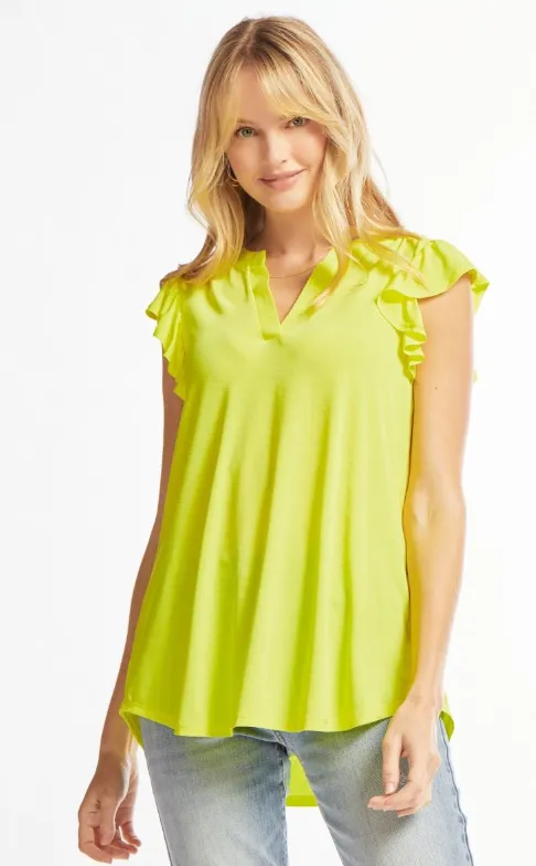 Figure It Out Ruffle Sleeve Top - Neon Yellow