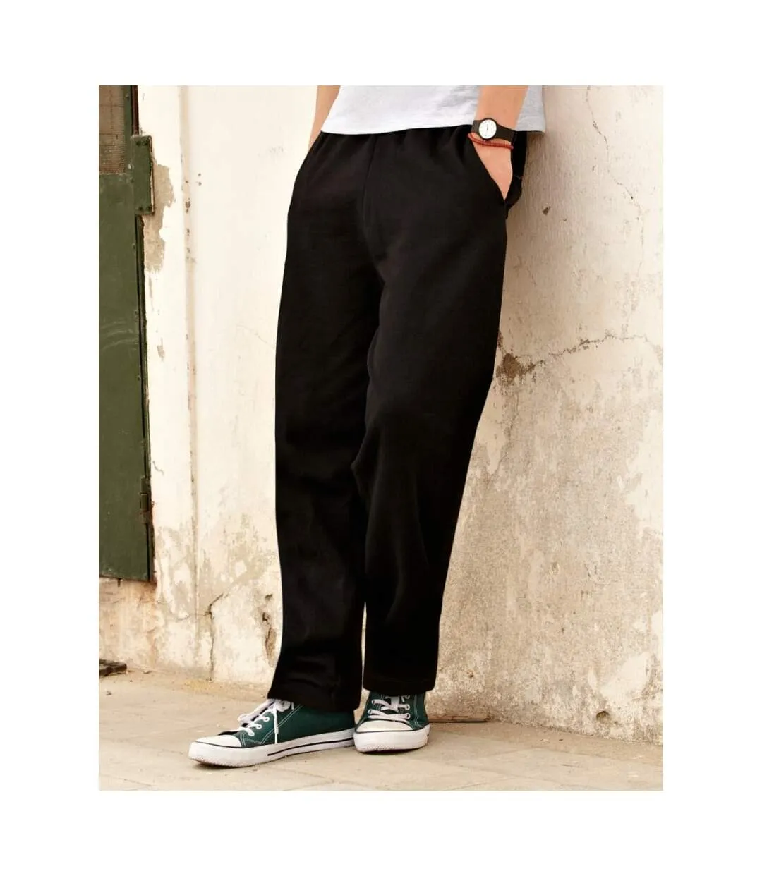 Fruit Of The Loom Mens Open Hem Jog Pants / Jogging Bottoms (Black) - UTBC396