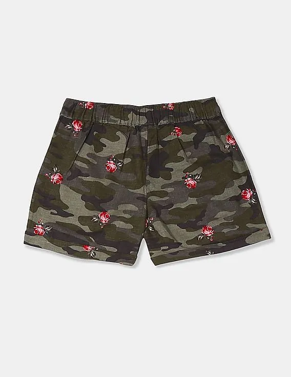 GAP Girls Olive Camo Print Cotton Linen Shorts