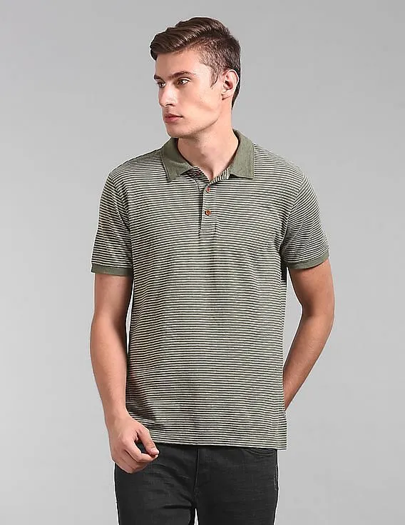 GAP Men Green Short Sleeve Polo Shirt In Linen-Cotton