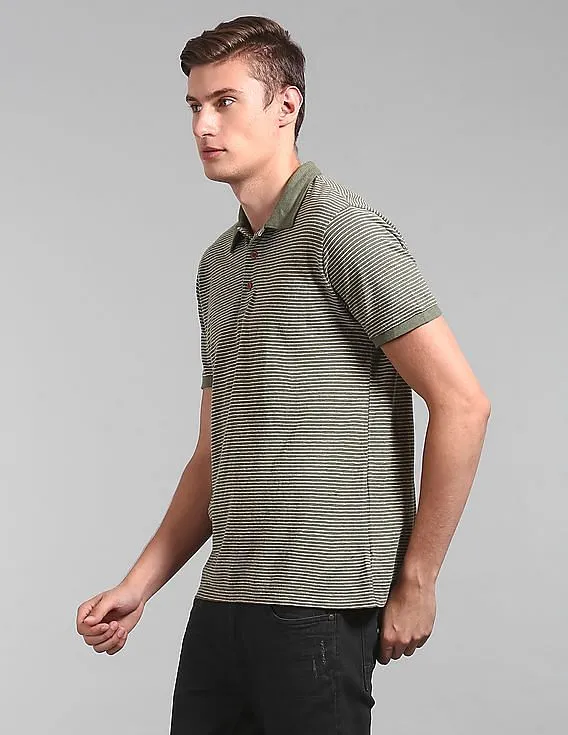 GAP Men Green Short Sleeve Polo Shirt In Linen-Cotton