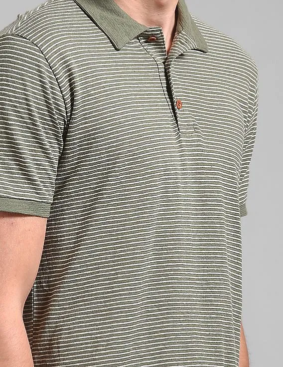 GAP Men Green Short Sleeve Polo Shirt In Linen-Cotton