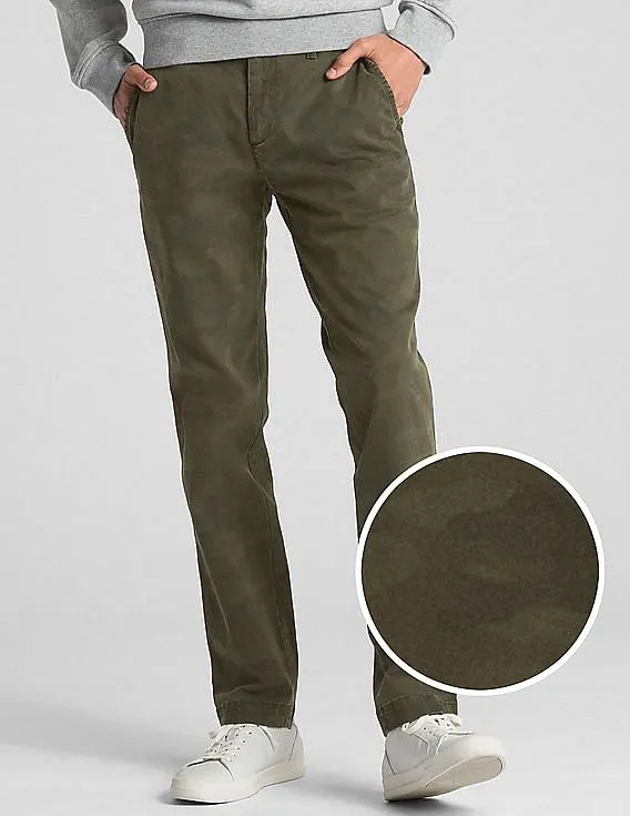 GAP Men Olive Vintage Wash Distressed Khakis In Slim Fit With GapFlex