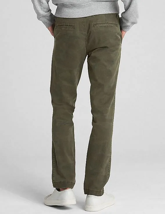 GAP Men Olive Vintage Wash Distressed Khakis In Slim Fit With GapFlex