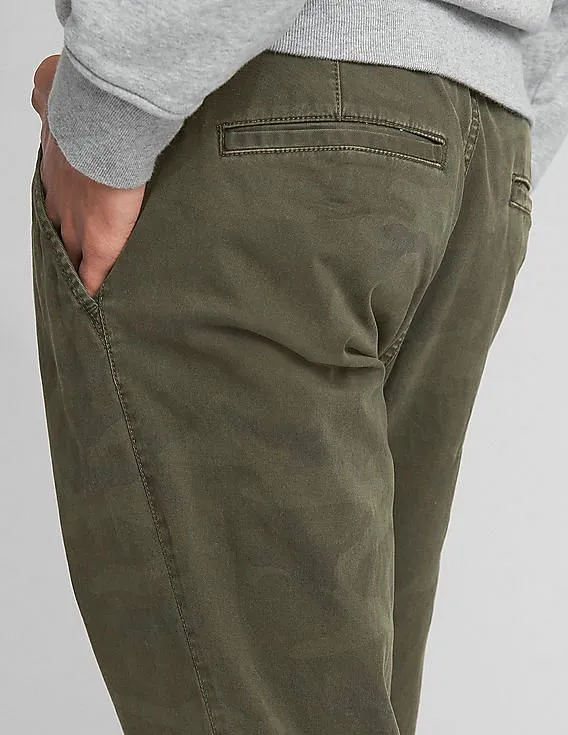 GAP Men Olive Vintage Wash Distressed Khakis In Slim Fit With GapFlex